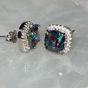 925 Sterling Silver Mystic Topaz Princess Stud Earrings